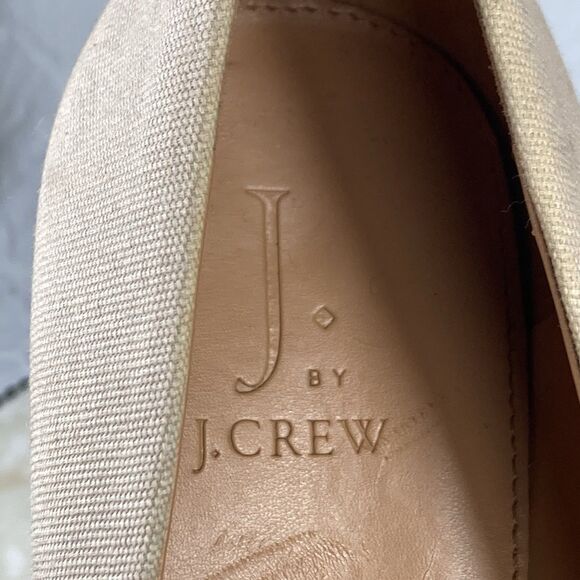 J. Crew Heels Women 9 Beige Canvas Comfort Summer Slip On Espadrille Wedge Pumps - Picture 13 of 14